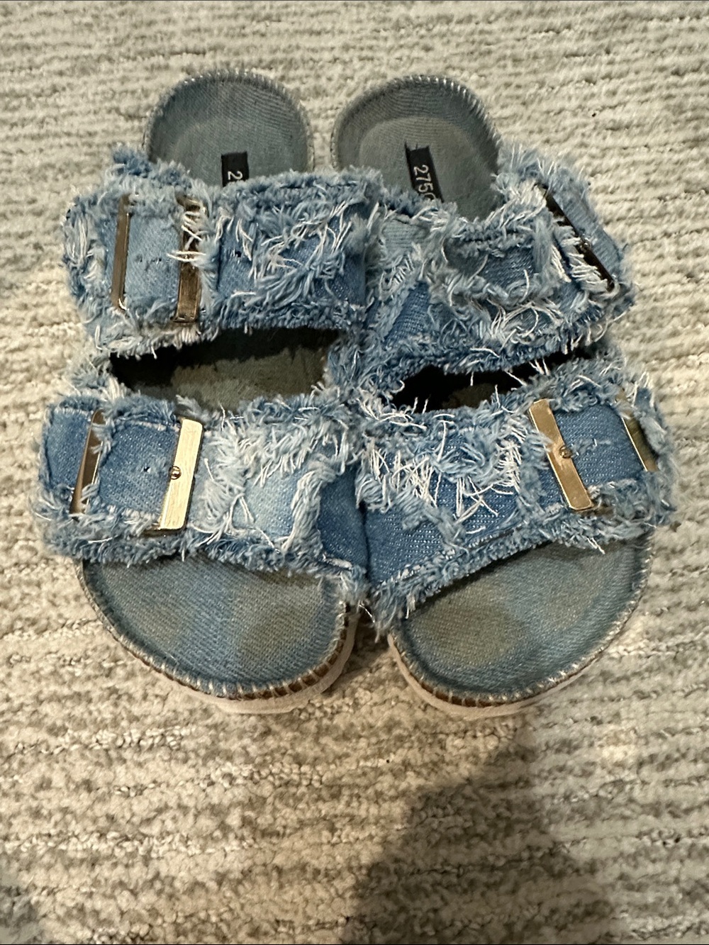 275 central Blue Frayed Denim Double-Buckle Sandals sz 37 - Picture 4 of 5
